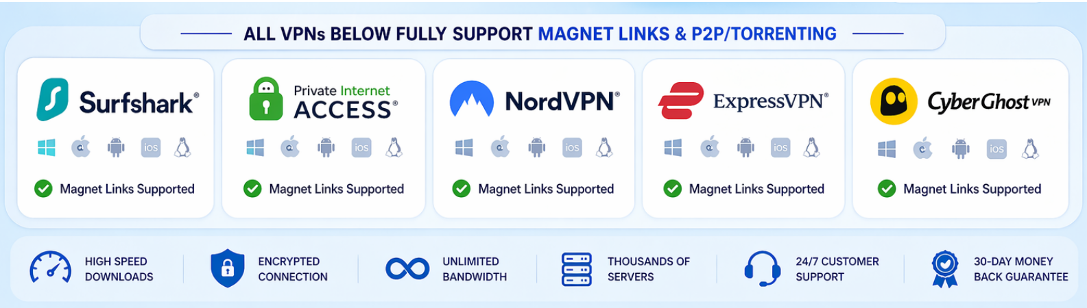 best vpn for magnet links download fast secure torrent vpn surfshark nordvpn pia expressvpn cyberghost