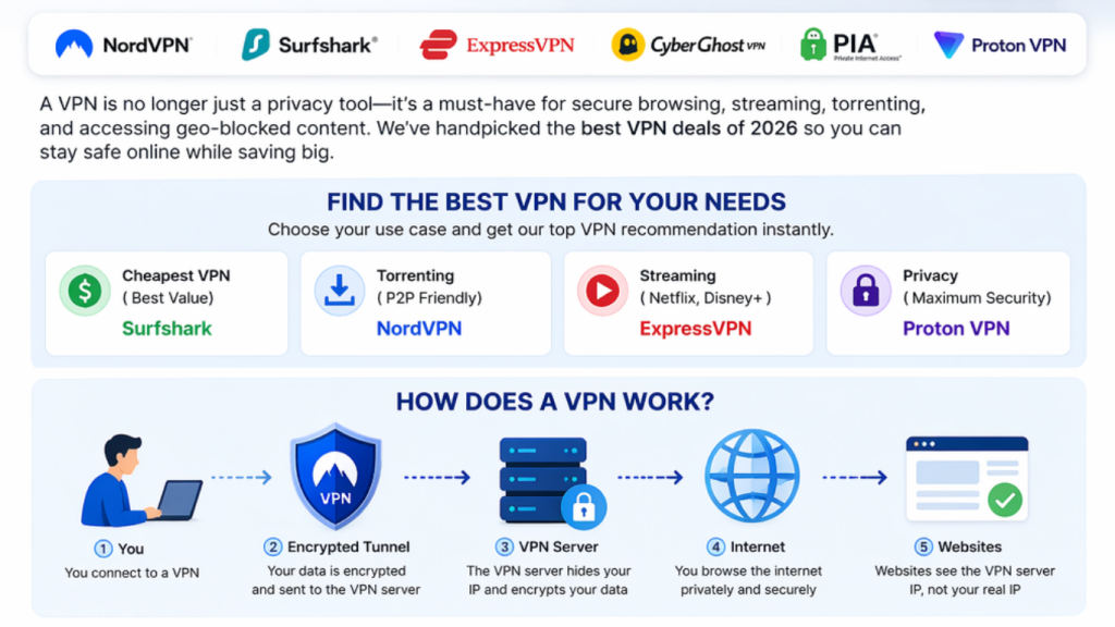best vpn deals 2026 comparison nordvpn surfshark expressvpn pia proton vpn